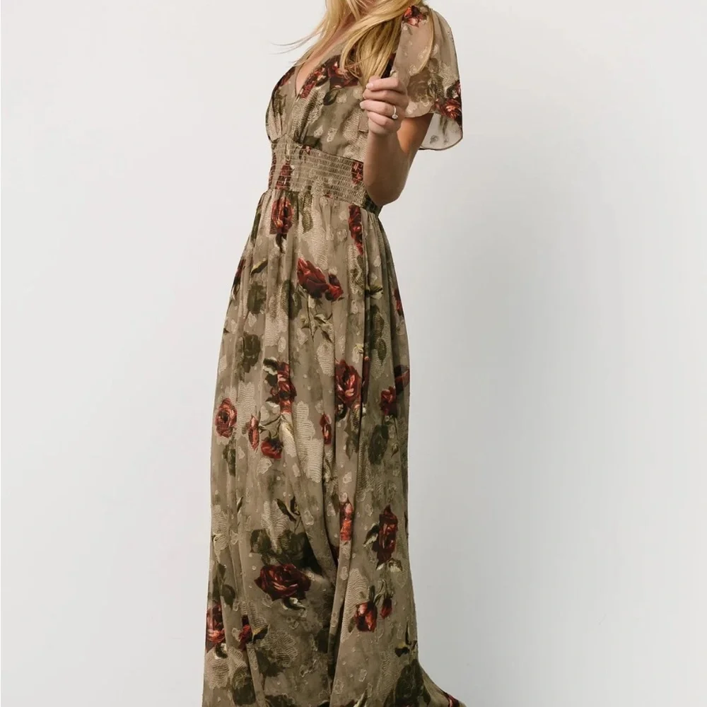Baltic Born Floral Maxi Dress in Olive and Red - Picture 2 of 7
